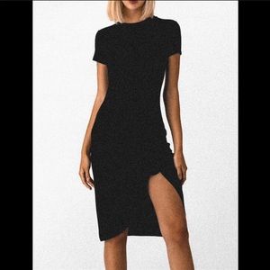 Midi Black short sleeve dress with side knot